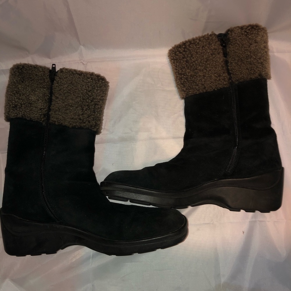 Stuart Weitzman Black Suede Shearling Lined Boots - image 1